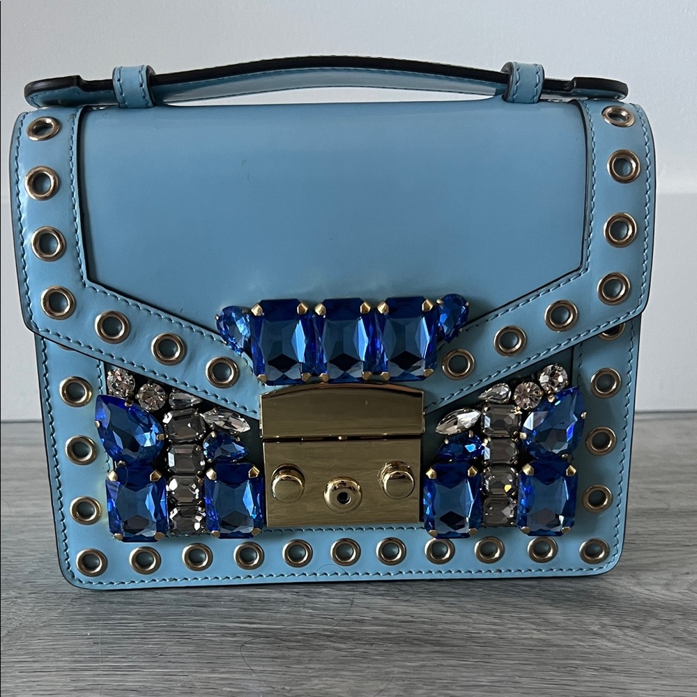 Chic Blue Mini Bag with Gem Embellishments